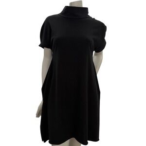 Simple Black Mock Neck Knit Dress One of a kind Lagenlook‎ Minimalist NWT Medium